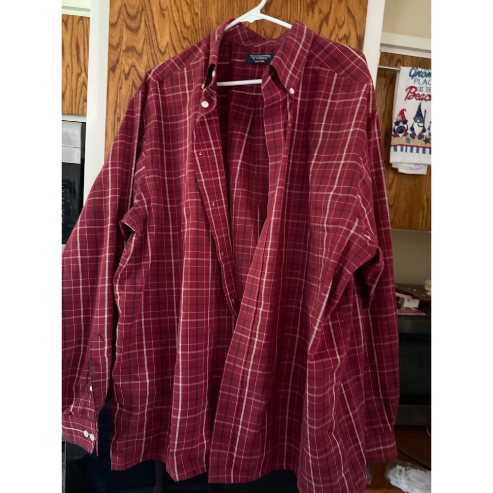 Roundtree & Yorke Mens 2XT Red Plaid Easy Care Button Down Shirt Long Sleeve